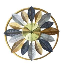 Blue and Gold Leaves Clock