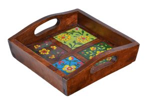 Wooden 4 Tile Fitted Tray (Honey)