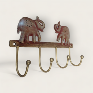 Elephant Wall Hanging with 4 Hooks