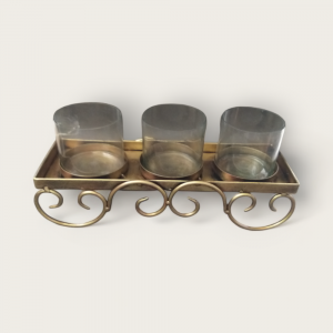 Golden Tray with 3 Glass Candle Holders