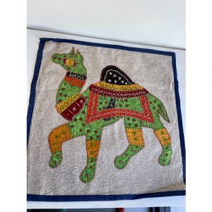 Hand Stitched Cushion Cover (Assorted Design)-Camel