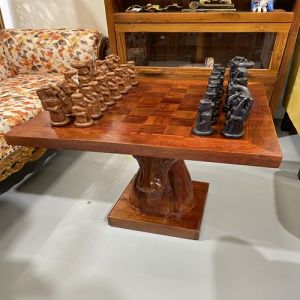 Chess Table with Hand-Carved Pieces