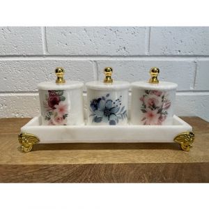 Marble 3 Jar and Tray Set