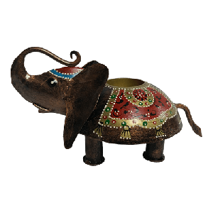 Tribal iron painted t lite elephant