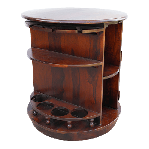 A  Pure Wood Elegant Round Shaped Polished Dark Red Bar Cabinet