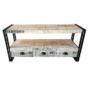 Wooden Iron Industrial TV Unit