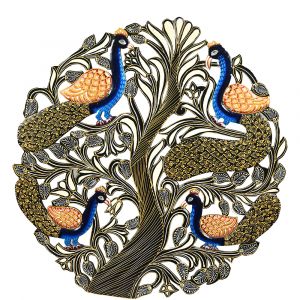 Wooden Round Peacock Wall Art 