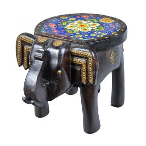 Tile and Brass Fitted Elephant Stool