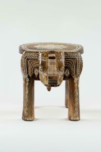 15 Inch White Henna Wooden Elephant Stool