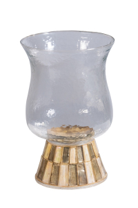Beaded Base Glass Hurricane Candle Holder