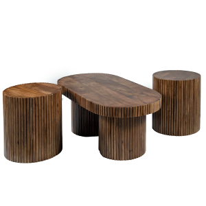Ribbed Timber Coffee Table Trio