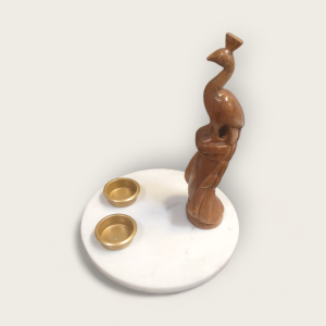 Wooden Peacock Cheeseboard with Marble Base