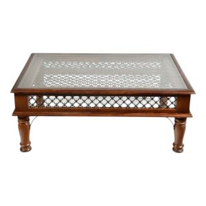 Wooden Coffee Table With Iron Mesh Design