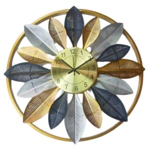 Blue and Gold Leaves Clock