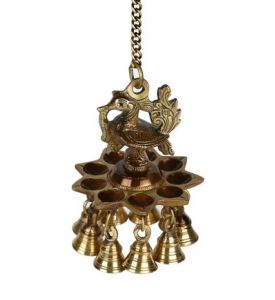 17 inch Brass Peacock Hanging Diya