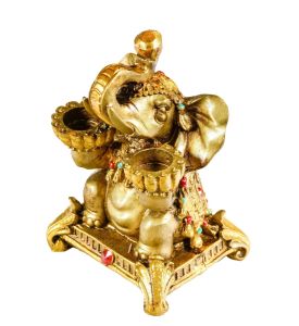 Resin Elephant Candle Holder on Chowki