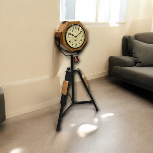 Teak Wooden Clock with Tripod-style Stand
