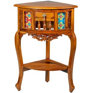 Tile Fitted Wooden Corner Accent Stand