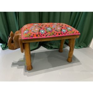 Wooden Elephant Cushion Seat Bench