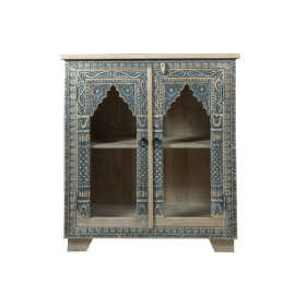 Blue Arch 2 Door Carved Cabinet