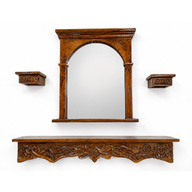 Wooden Jharokha with Floating Shelves Set