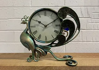 Iron Mosaic Peacock Clock