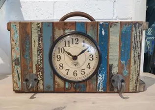 Reclaimed Wood Clock with Hooks